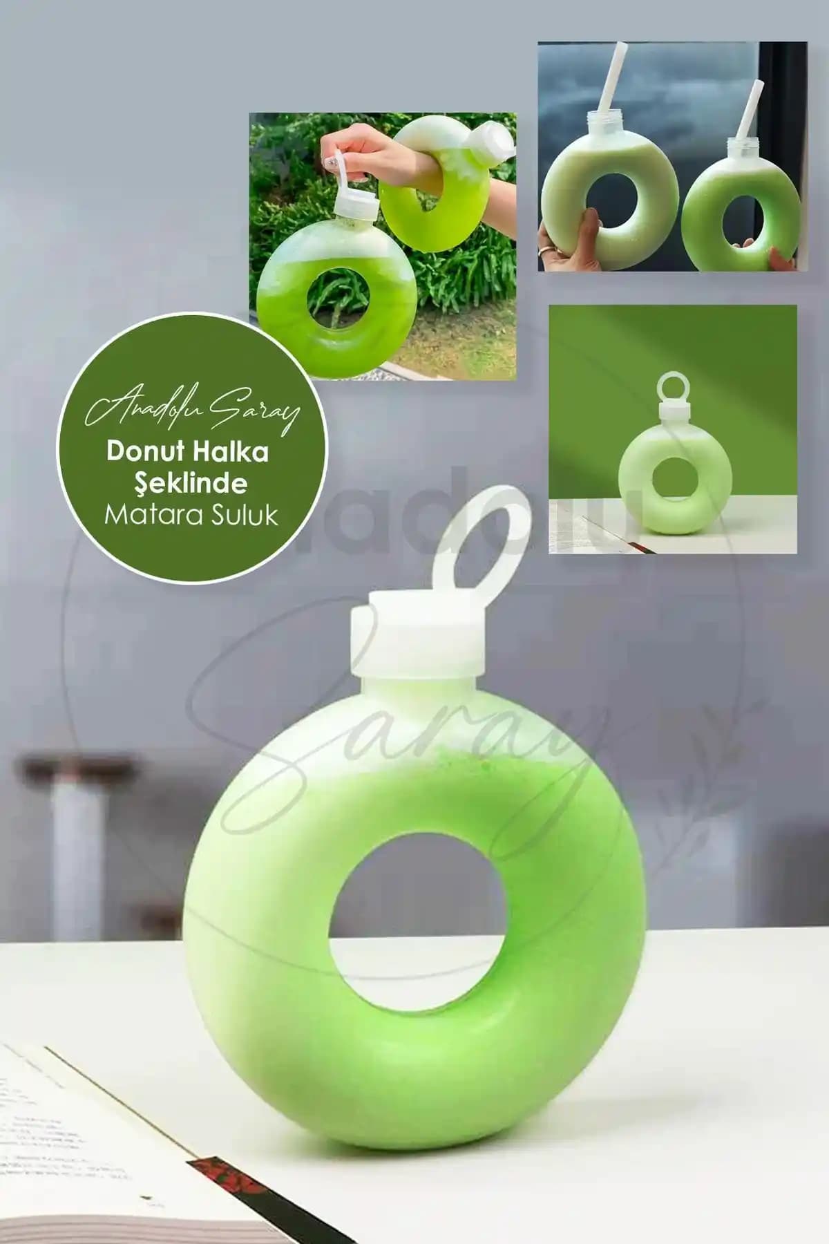Anadolu Saray Şeffaf Donut Halka Şekilli Su Matarası 540 ml Sağlıklı ve Pratik Tasarım