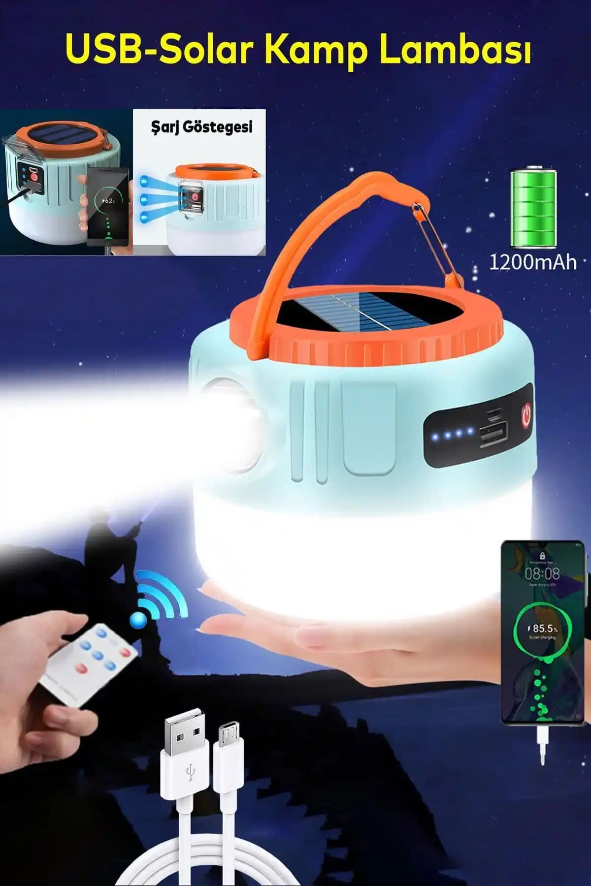 Badem10 Kamp Lambası Ledli El Feneri: Taşınabilir, Çok Fonksiyonlu ve Güneş Enerjili Çevre Dostu Aydınlatma Çözümü