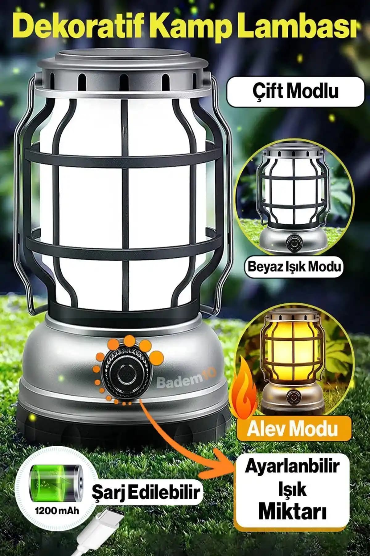 Badem10 Şarjlı Dekoratif Kamp Lambası: Çok Yönlü ve Enerji Tasarruflu Aydınlatma Çözümü