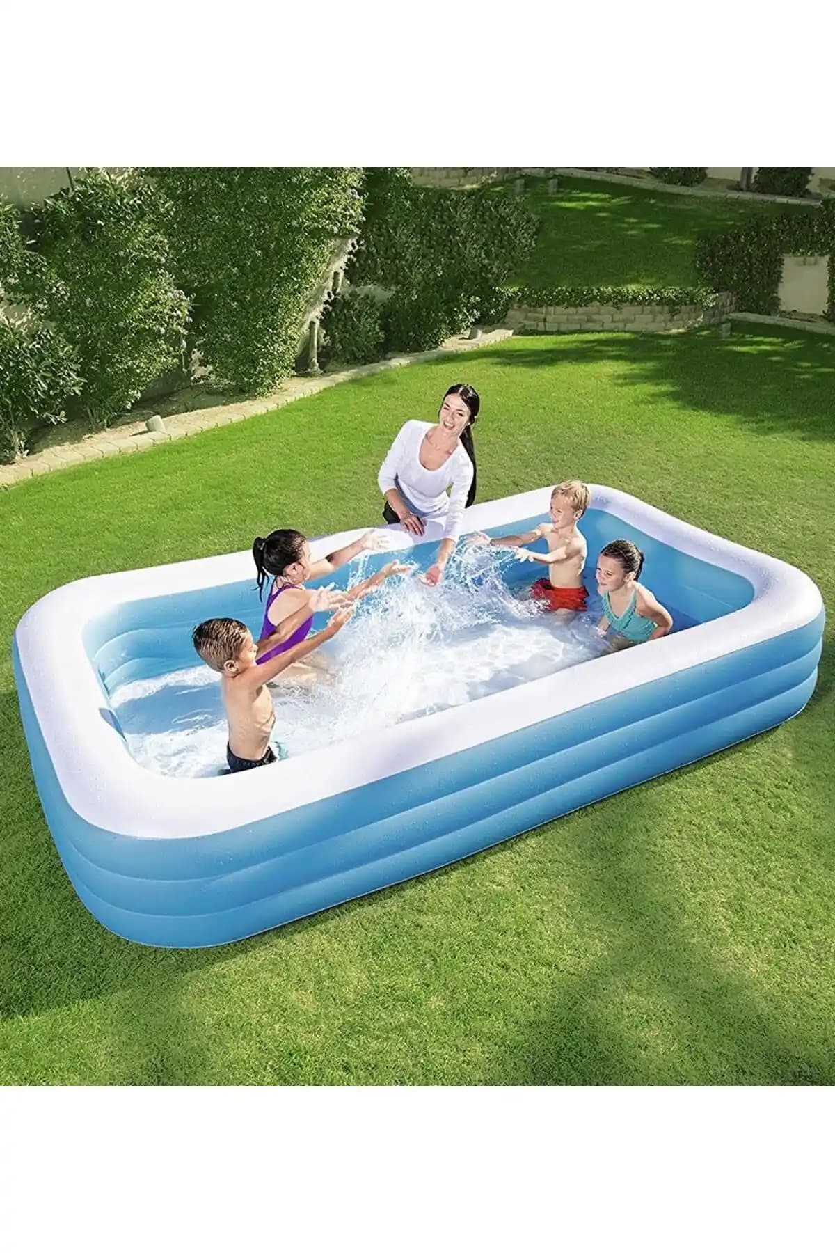 Bestway Jumbo Boy Deluxe Dikdörtgen Şişme Aile Havuzu Geniş ve Dayanıklı Tasarım