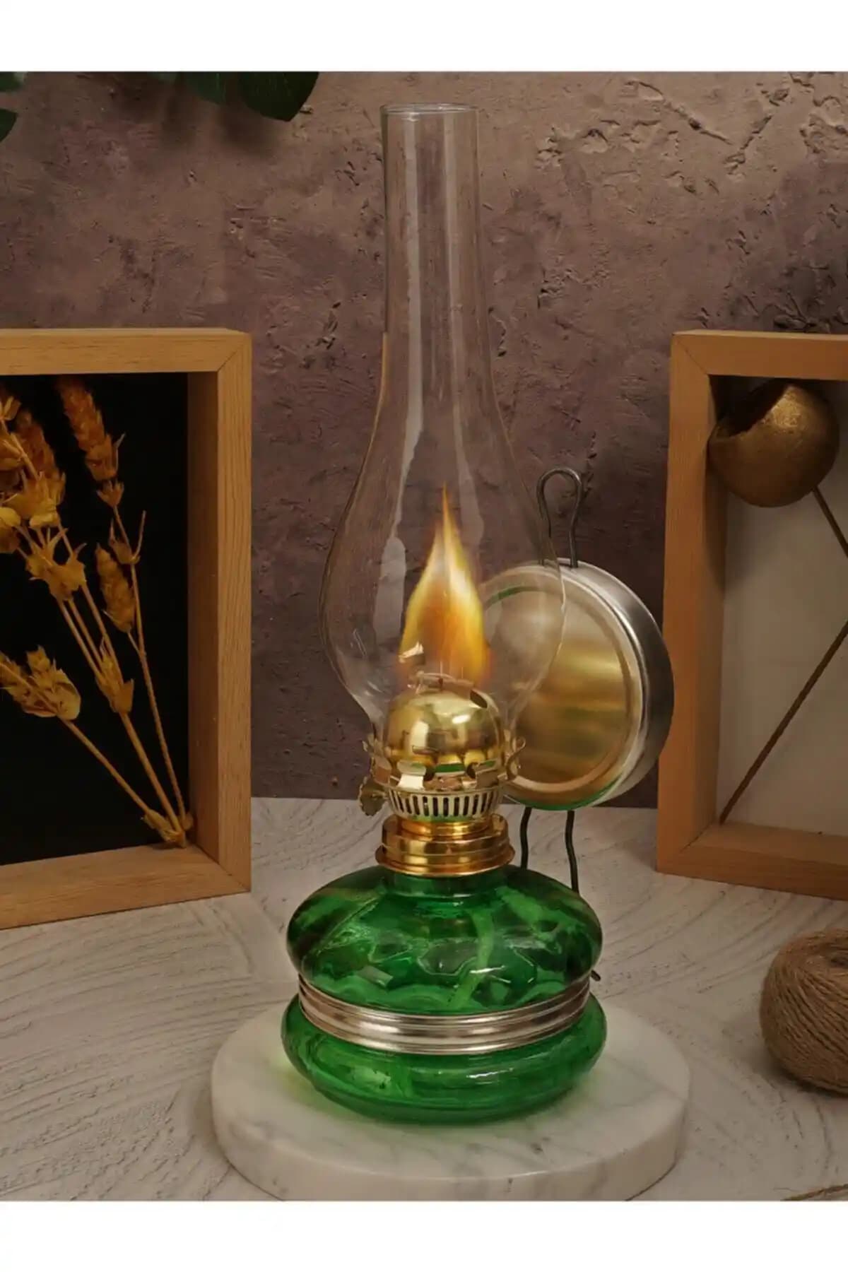 Kristal Cam Gaz Lambası Nostaljik Yeşil Tasarım Geniş Alanlar İçin Portatif Çözüm