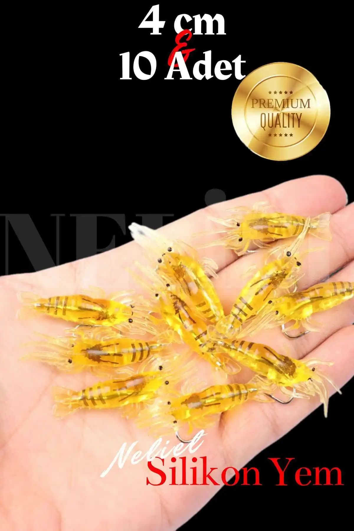 NELİEL 10 Adet 4 Cm Silikon Karides Balıkçılık Yemi Sahil ve Tekneden Av İçin