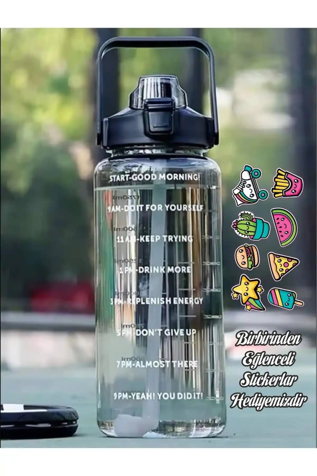 NumuneMarket 2 Litre Pipetli Motivasyonel Su Matarası Sağlıklı ve Şık Tasarım