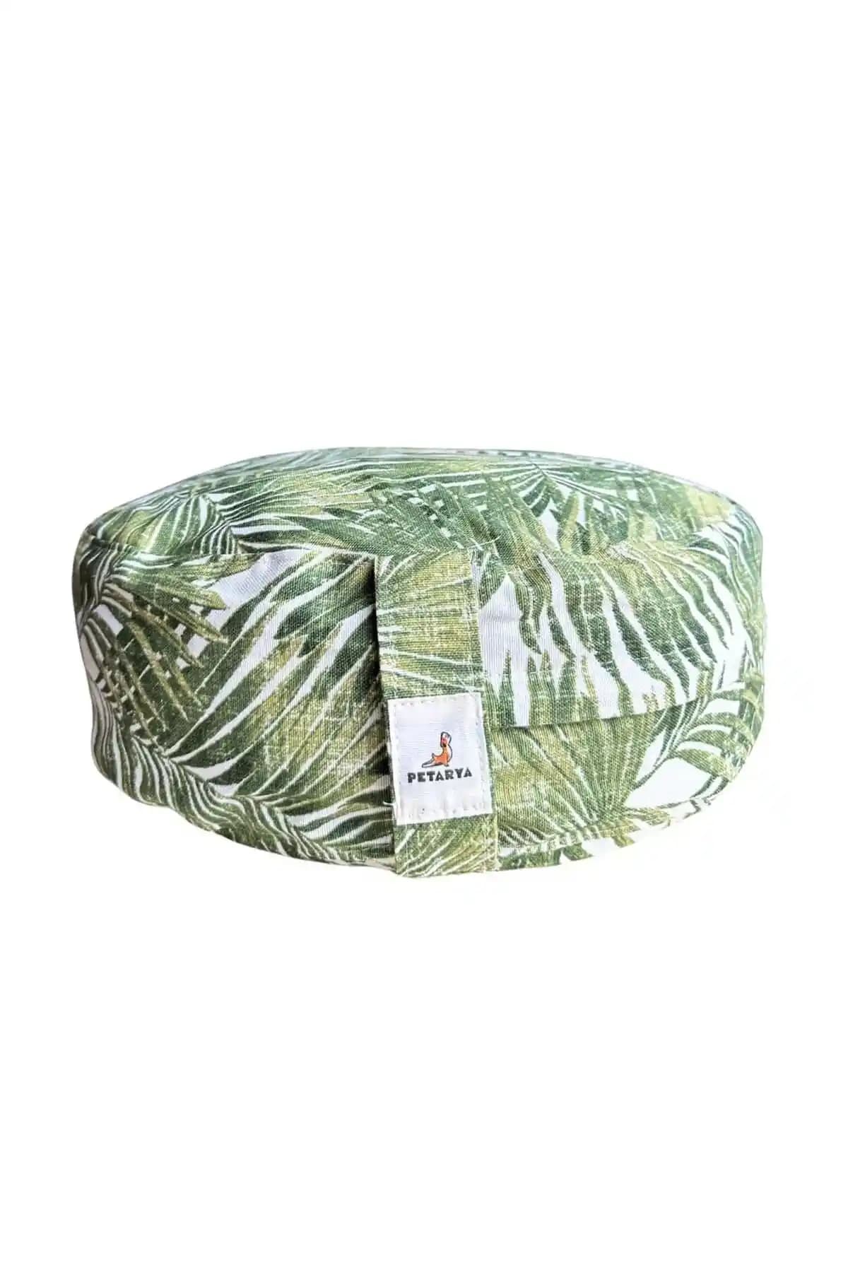 Petarya Tropikal Yapraklı Zafu Karabuğday Kabuğu Dolgulu Meditasyon Minderi