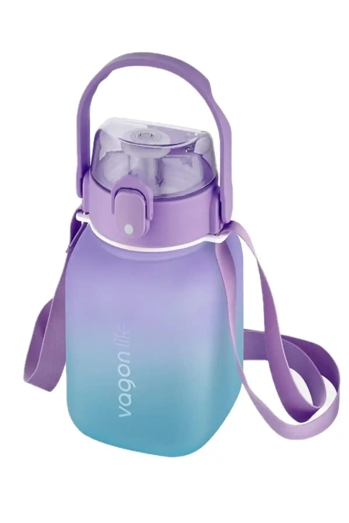 Vagonlife 1100ml Çocuk Askılı Pipetli ve Pipetsiz Kullanım Çift Renk Softtouch Motivasyon Matara