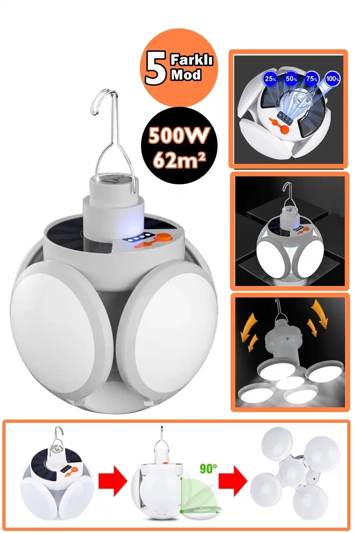 YOPİGO RC-2029 Güneş Enerjili Solar Kamp Lambası Doğa ve Kamp Aktiviteleri İçin Uygun