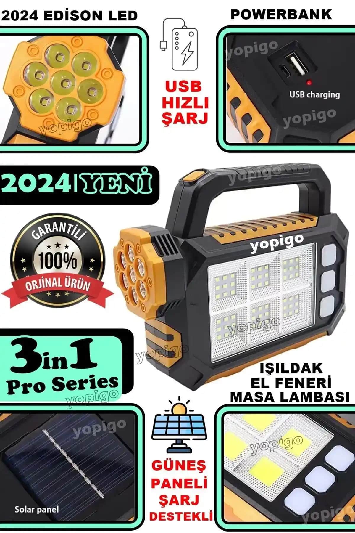 YOPIGO TR-7878 Güneş Enerjili Çok Fonksiyonlu Kamp Aydınlatması ve Şarj Cihazı