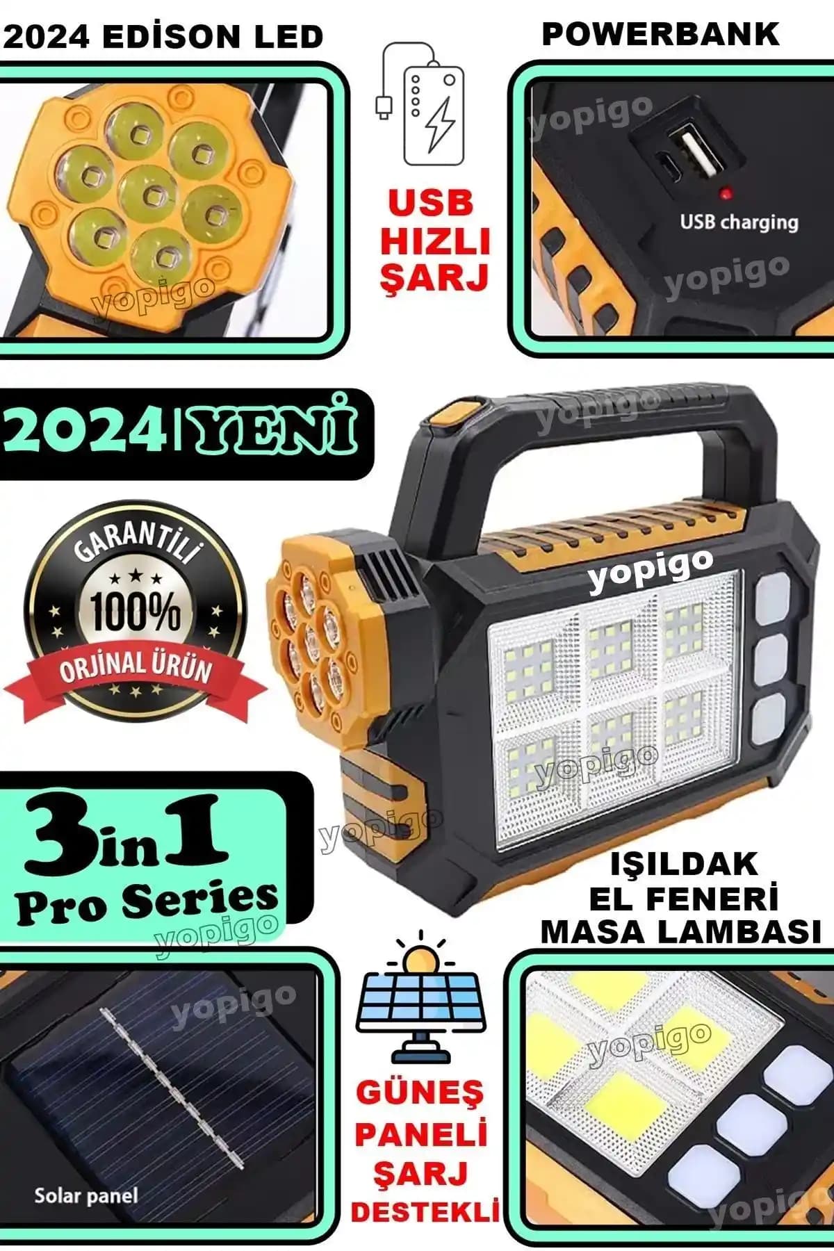 YOPIGO TR-7878 Güneş Enerjili Çok Fonksiyonlu Kamp Aydınlatması ve Şarj Cihazı
